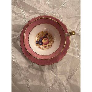 AYNSLEY orchard fruit Tea Cup and Saucer  signed D.  Jones Vintage